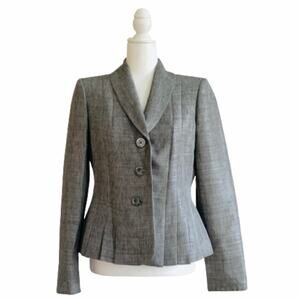 Le Suit Blazer Jacket Gray Silver Three Button Front Pleated Tailored Size 6